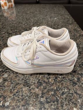 Fila Kids White Sneakers with Iridescent Accents